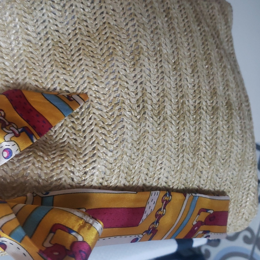 Woven Boho Straw Bag with Scarf Accent - Picture 7 of 8